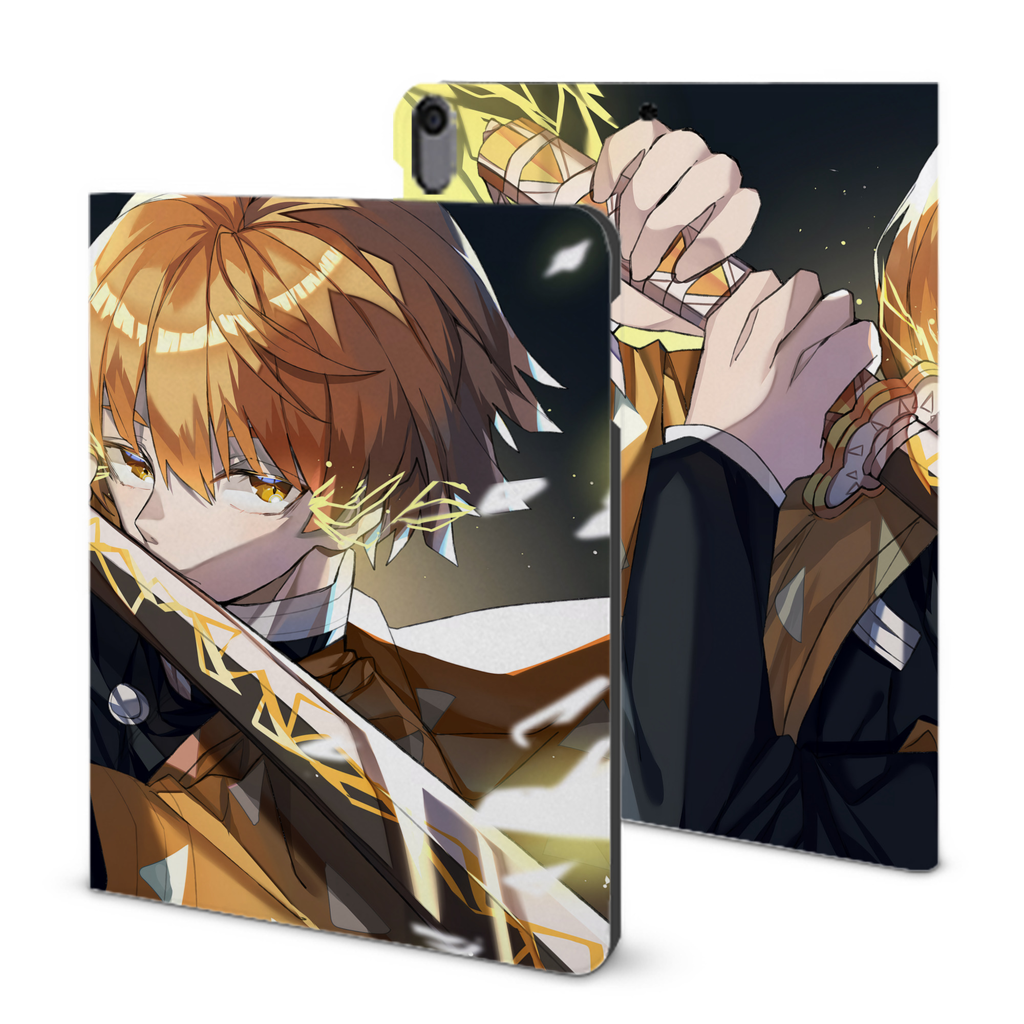 （画像用） 鬼滅の刃（きめつのやいば）我妻 善逸／あがつま ぜんいつ Agatsuma Zenitsu IPad ケース ブック型 PUレザー TPU 耐衝撃 軽量 薄型 ペン収納なし 全面保護 IPad 各モデル対応